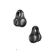 Black wireless earbuds with charging case on a white background
